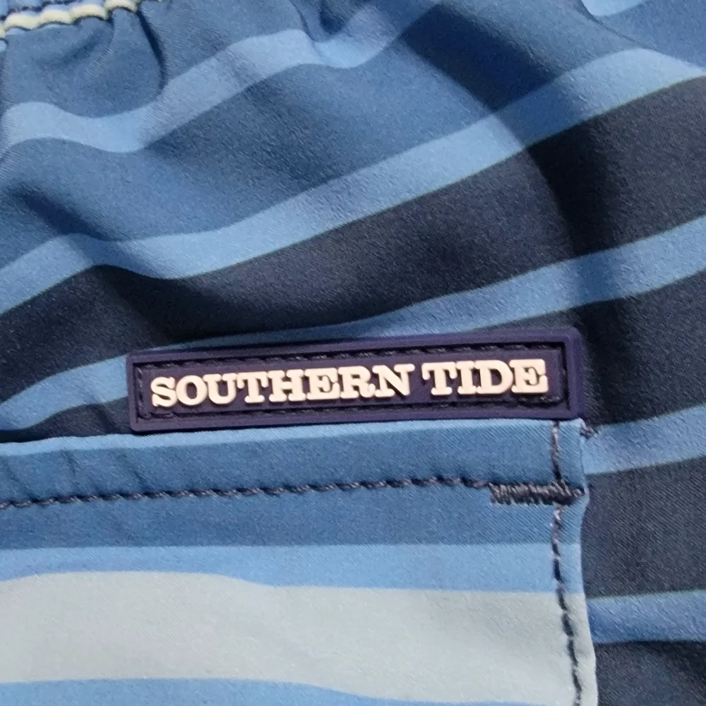 Southern Tide Blue Striped Swim Trunks